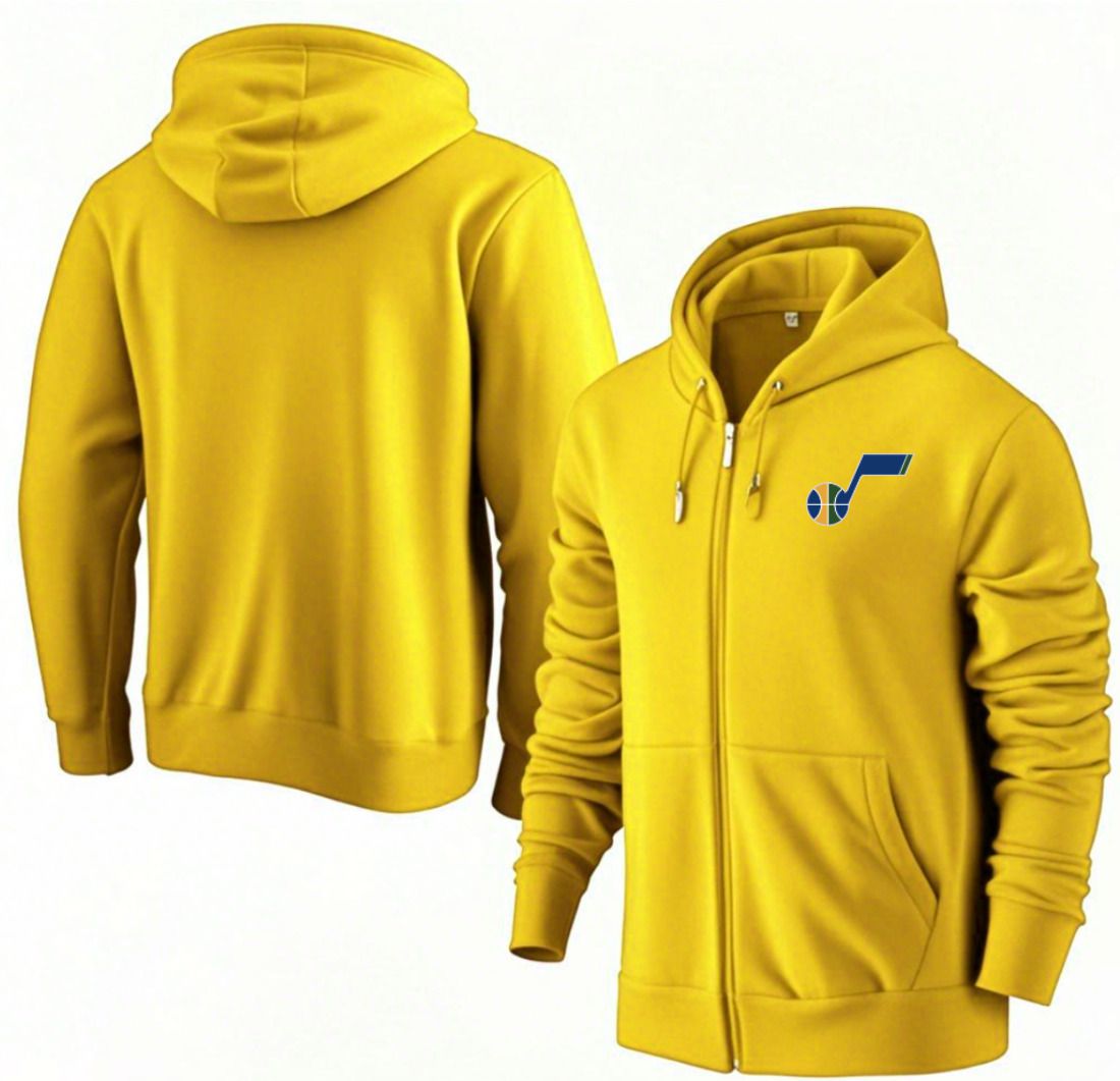 Men Utah Jazz Yellow Zipper hoodie 2025 NBA Jersey style 1->utah jazz->NBA Jersey